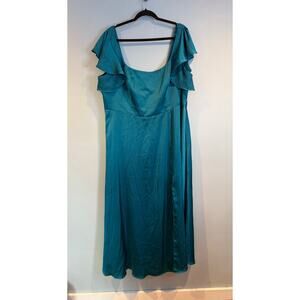 Azazie Teal Chiffon Ruffle Sleeve Maxi Dress | Size C | Formal Bridesmaid